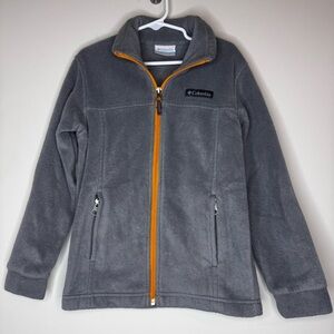 Columbia Boys' Steens Mountain II Fleece Jacket in grey with Orange Zipper XS